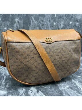 Gucci GG Shoulder Bag Brown Beige Leather Logo